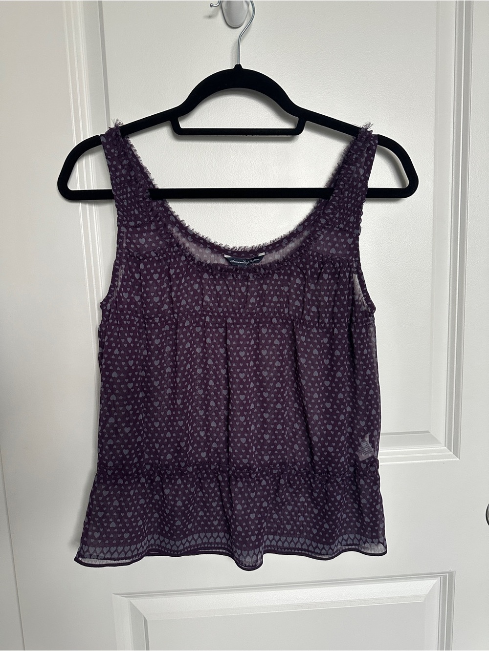 American Eagle Sheer Purple Heart Print Tank Top